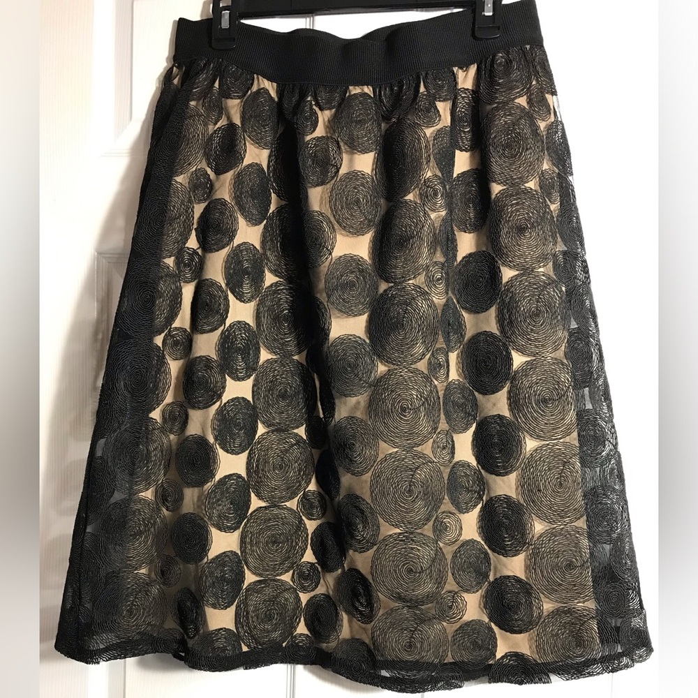 Lane Bryant Black Overlay Polka Dot Midi Skirt - Black/Tan 14/16 - Picture 2 of 4